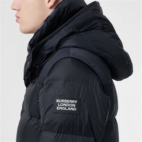 burberry detachable hood down filled puffer coat|Detachable Sleeve Nylon Puffer Jacket in Navy .